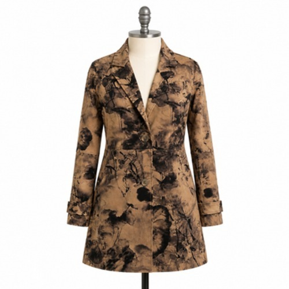 Luii Jacket Womens Medium Beige Floral Print Twill Button Front Stretch